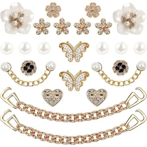 SOGLLQAM Sparkling DIY Shoe Charms Set - Flower, Pearl & Rhinestone Chain Decor for Clogs - Cute Birthday Party Shoe Accessories for Women