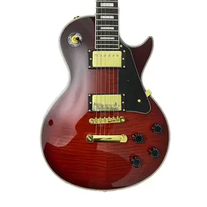 Wine Red Solid Guitar with flame maple veneer Gold hardware Mahogany Body