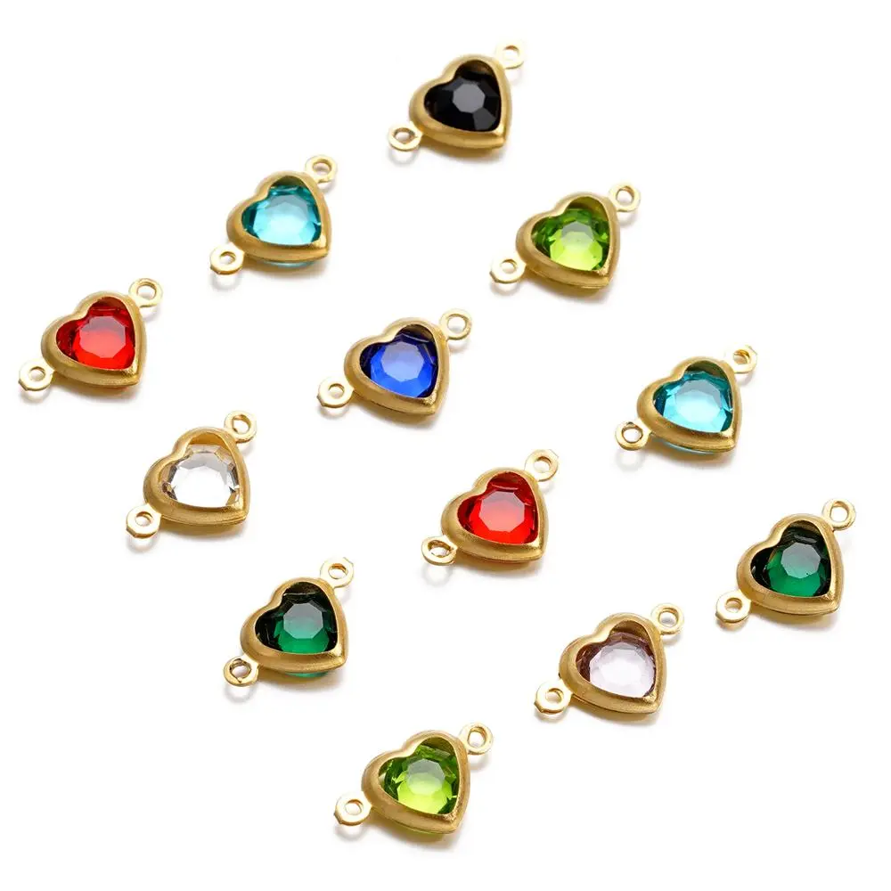 10pcs Stainless Steel Double Holes Heart with Crystal Rhinestones Bracelet Connectors for Necklace Pendants DIY Jewelry Making