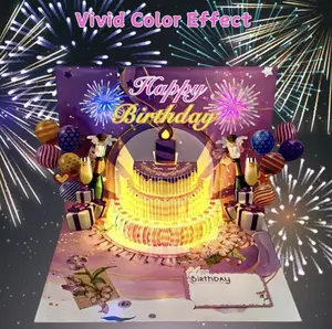 3D Pop Up Birthday Card with Fireworks Music Lights, Musical Blowable Candle Birthday Card, TikTok Viral Light Up Birthday Greeting Card, Surprise Cake Popup Card for Women Men Kids, Happy Birthday Gift Card with Envelope