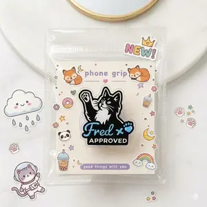 Cute Cat Phone Grip Holder Funny Black Cat Griptok Stand Aesthetic Cat Lover Kitty Paw Phone Accessories Gift for Her Cat Mom Women Girls