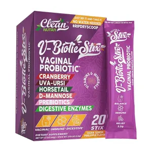 Clean Nutra Cranberry, Uva-Ursi, Horsetail, D-Mannose, Prebiotics & Digestive Enzymes for Women's Probiotic Health Supplement - V-Biotic Stix