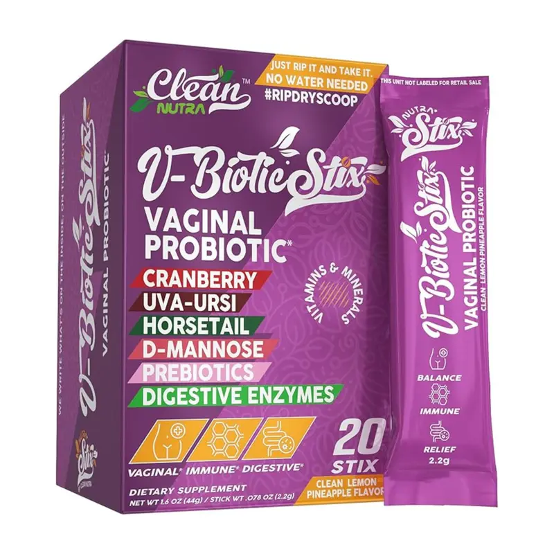 Clean Nutra Cranberry, Uva-Ursi, Horsetail, D-Mannose, Prebiotics & Digestive Enzymes for Women's Probiotic Health Supplement - V-Biotic Stix