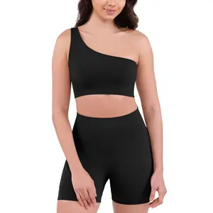 ODODOS One Shoulder Sport Bra for Women Seamless Ribbed Non Padded Asymmetric Yoga Tank Tops Athletic Wear Fit