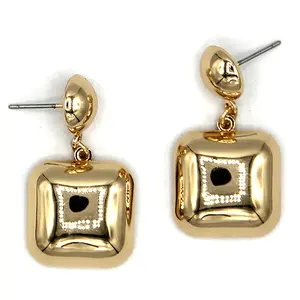 Modern Bubble Square Drop Earrings Gold Silver Two-Tone Geometric Stat