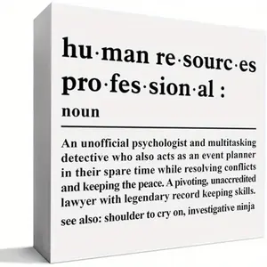 HR Gifts for Women Men Coworkers, HR Director Manager Birthday Christmas Day Gifts Human Resources Office Cubicle Desk Decor Home Office Decor Wooden Box Sign, Desk Signage Decoration, Human Resources Professional Definition 5x5 inch