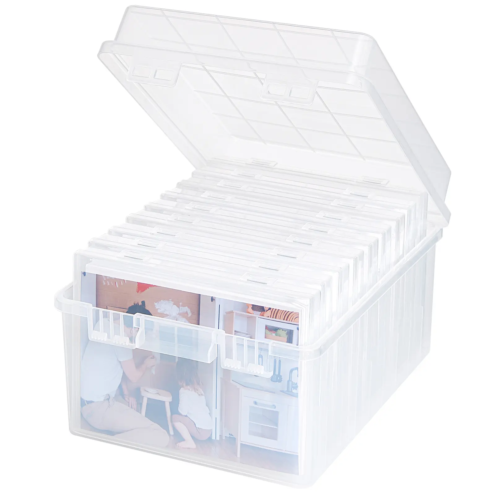 Lifewit Photo Storage Box - 9 Inner Photo Keeper, Clear Storage Box for Cards, Seeds, and Office Supplies, Durable Plastic with Buckles