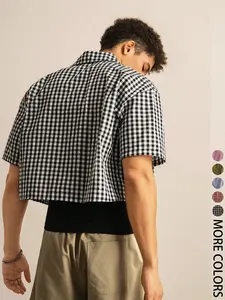 Men's Regular Fit Gingham Print Short Sleeve Shirt, Casual Comfy Top for Fall, Men's Clothes for Daily Wear