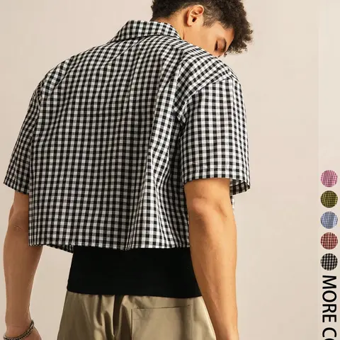 Men's Regular Fit Checkered Gingham Print Short Sleeve Shirt, Gingham Plaid Classic Casual Pattern Comfy Vintage Top for Fall, Men's Clothes for Daily Wear, Menswear
