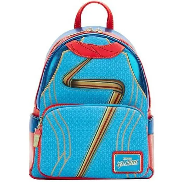 Loungefly Marvel Ms. Marvel Cosplay Vegan Leather Unisex Mini Backpack - 9” w x 10.5” h x 4.5” d, Adjustable Strap, Embroidery, Lightning Bolt Detail, Zipper Closure, Side Pockets, Polyurethane, Collectible, Daily Use