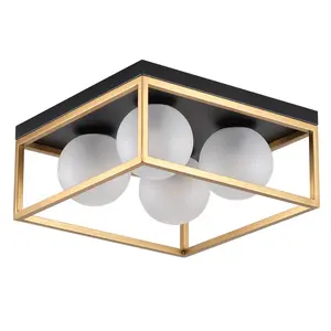 4-Lights Black-Gold Industrial Openwork Design Flush Mount Lighting