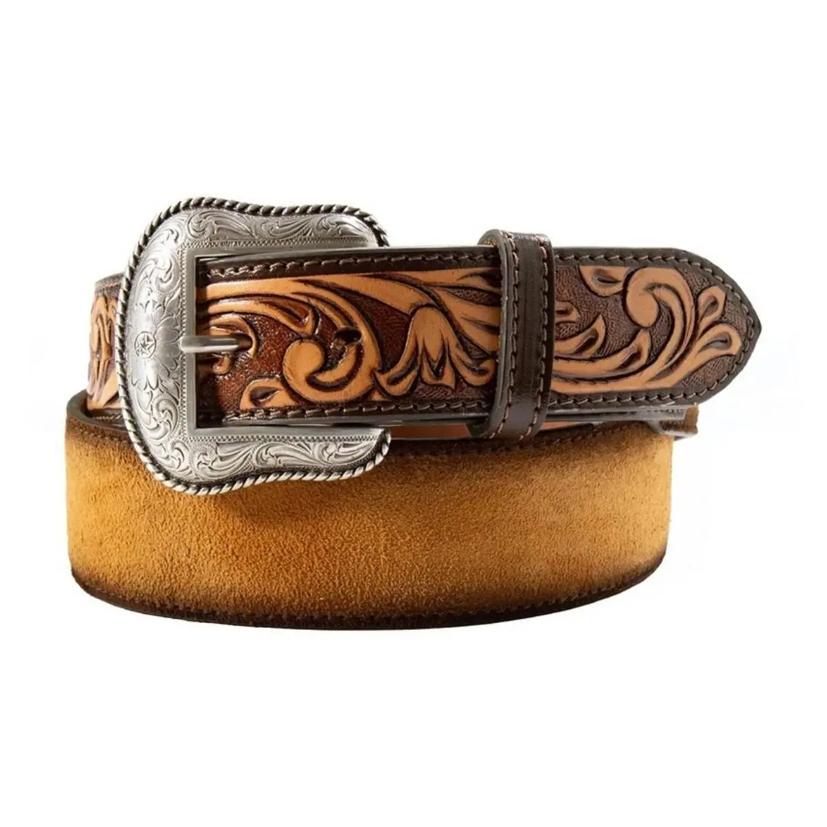 Nocona Men's Tooled Roughout Burnished Edge Tan Belt