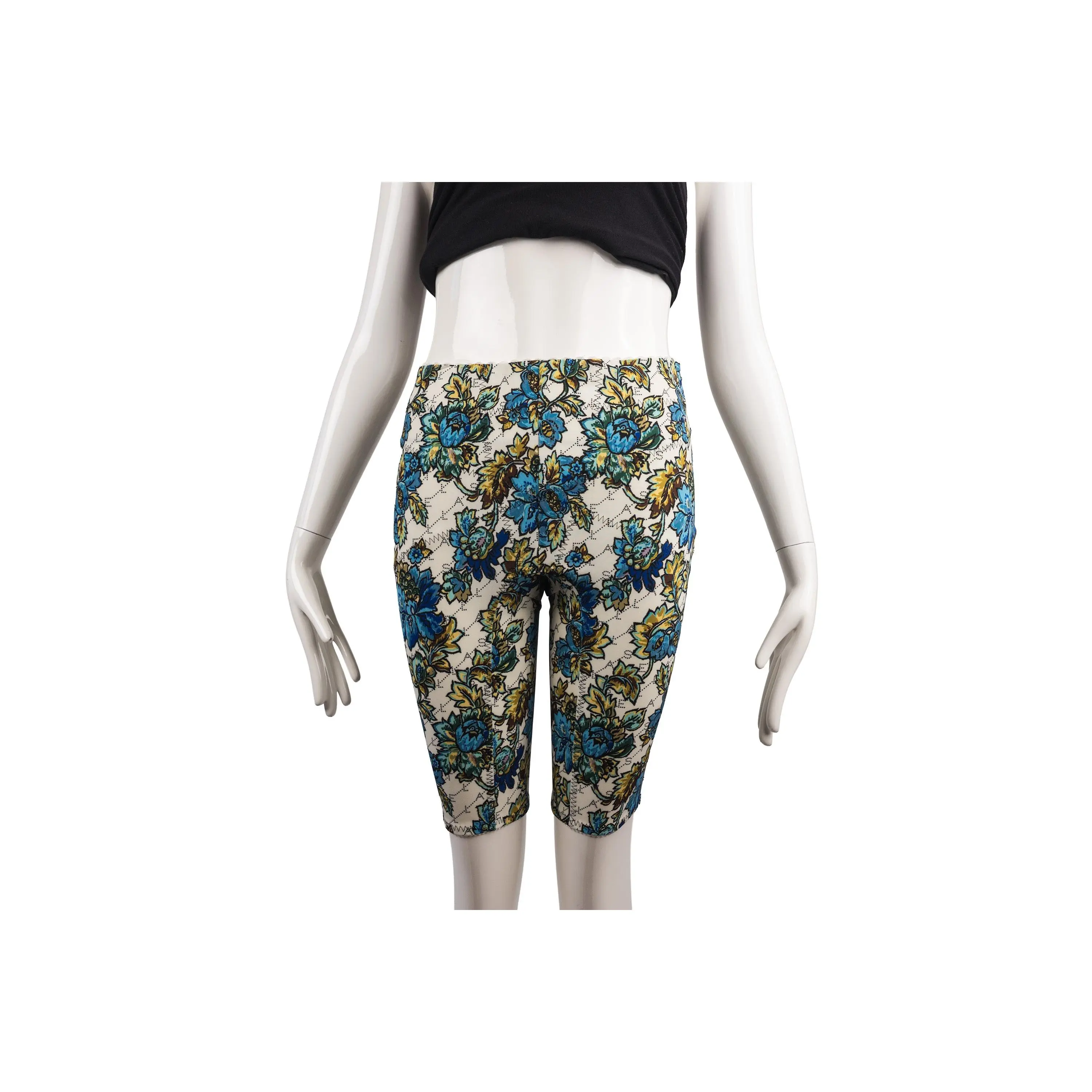 Stella McCartney White Blue Yellow Green Floral Knit Biker Shorts Size 38