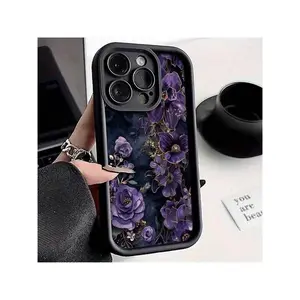 Elegant Purple Large Flower Pattern Mobile Phone Case, TPU Anti-Drop Anti-Fouling Protection Soft Case For Apple  16/15Pro/14/13pro12 11 Pro Max Xs /16Plus