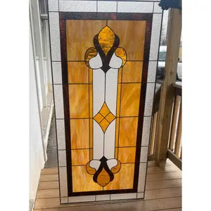 Amber Fleur-de-Lis Artisan Stained Glass Panel Custom Privacy Door Insert Window D-39