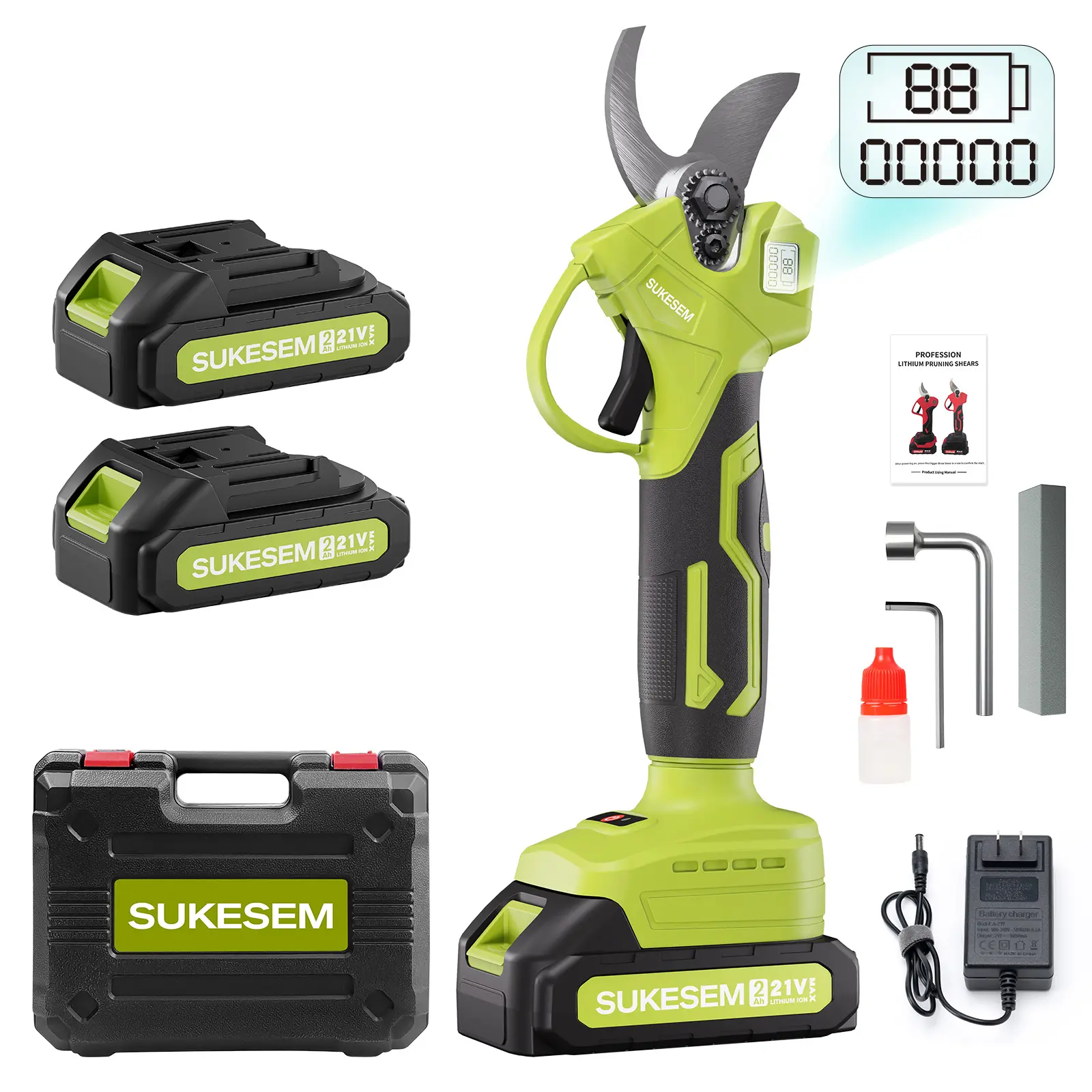 21V Handheld Cordless Electric Pruners - Garden Pruning Tool with LCD Display, Rechargeable Battery, Handheld Tree Cutter for Shrubs, Shrub Cutter