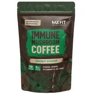 Immunity Mushroom Instant Coffee - 60 Servings | Medium Roast Arabica Coffee with Chaga, Reishi, Vitamin C, D3 & Zinc Blend - For Better Mental Focus &  Immune Support - Everyday Wellness