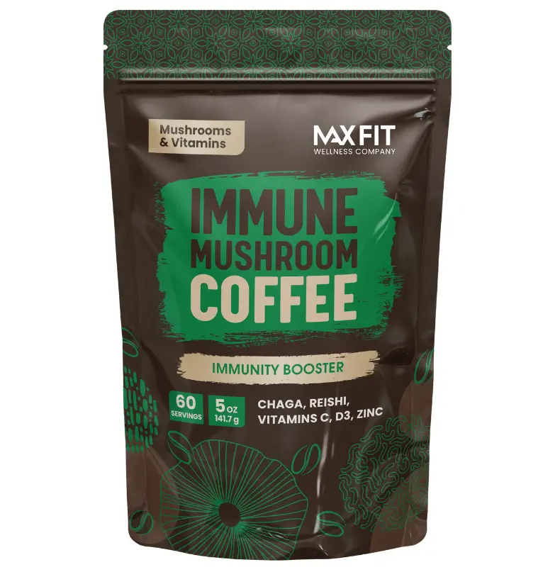 Immunity Mushroom Instant Coffee - 60 Servings | Medium Roast Arabica Coffee with Chaga, Reishi, Vitamin C, D3 & Zinc Blend - For Better Mental Focus &  Immune Support - Everyday Wellness