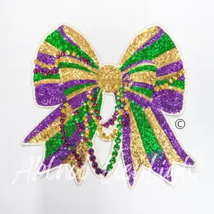 Mardi Gras Sequins Bow Iron On Patch for Women’s Sweatshirt and Shirt