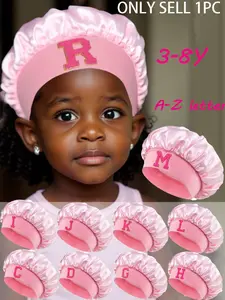 Smooth Satin Letter Hat, Fashionable Comfort Sleep Cap, Sleeping Bonnet, Breathable Non-Slip, Daily Hair Care Hat for Ages 3-8