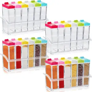 24 Pcs Colored Plastic Spice Shaker Jars, Seasoning Shaker Box with Lid and Tray, Multi Container Condiment Set for Travel Camping, Clear Spice Storage Pots for Salt Sugar Cruet