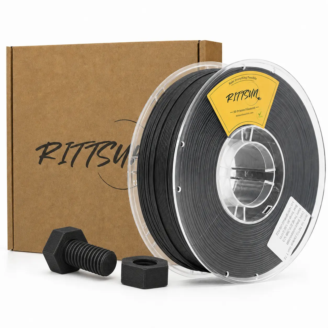 RITTSUN Matte Black PETG-CF 3D Printer Filament 1.75mm, 15% Carbon Fiber Reinforcement, 1KG Spool, High Stiffness, Dimensional Stability, Ideal for Jigs, Tool Holders, Engineering Prototypes