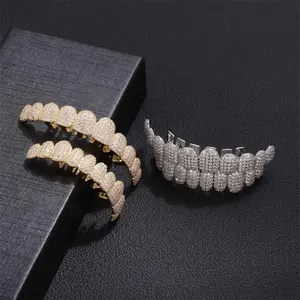 hip-hop dental accessories, 14K real gold plated copper zirconium dental jewelry, exaggerated rap Halloween props and accessories