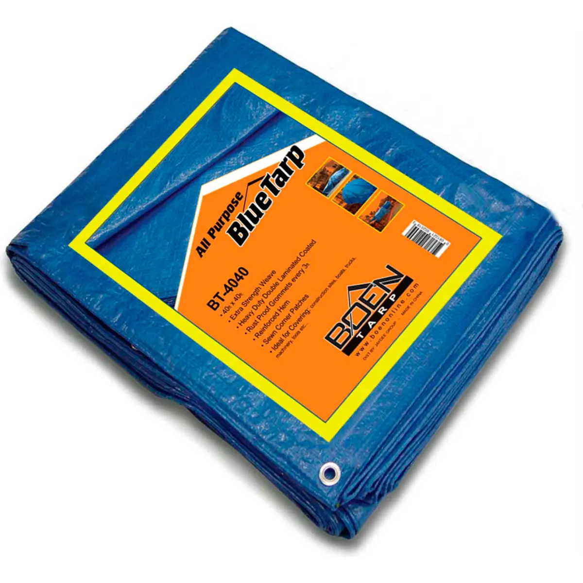 BT-4040 BOEN All Purpose Tarp, Blue, 40 x 40 ft, 25.6 lbs, Expertly Crafted from Superior Materials, Extra Strength Weave, Heavy Duty Double Laminated Coated, Rust Proof Grommets, Sewn Corner Patches, Shading Tent Tarps, Large Canopy Tent Tarps, Outdoor C