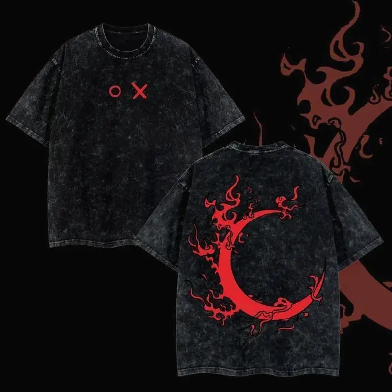Men's Cotton Casual T-Shirt - Fire Force Benimaru Graphic, Retro Oversized Menswear Short-Sleeve Washed Top for Anime Fans, Tshirt