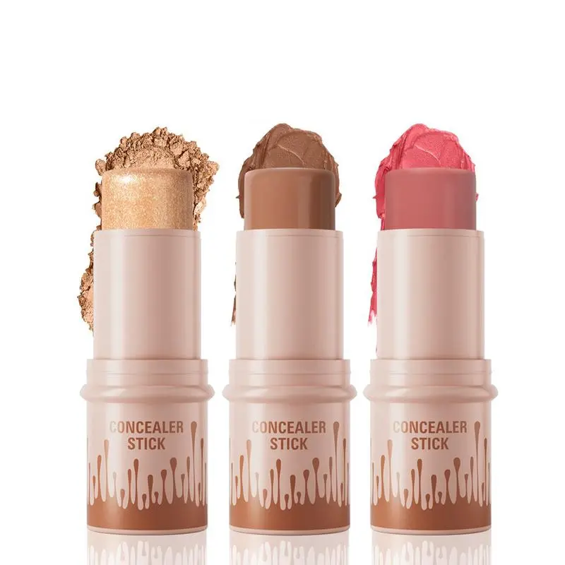 HelloKiss 3 Pack Makeup Stick Set Highlighter Contour & Blush Trio Long Lasting Waterproof Concealer Pen Kit for Natural Face Sculpting & Glow