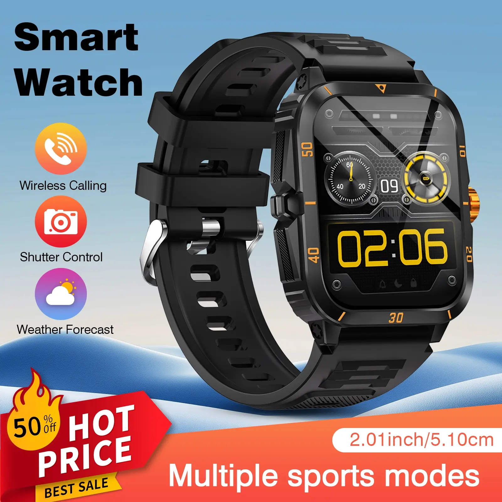 Smart Watch for Men Women, Workout Watch, Wireless Calling, Pedometer Fitness Tracker, Step Counting & Calorie Tracking, Multiple Sports Modes, Sedentary Reminder & Message Push, Multimedia Message Viewing & Weather Alert, Alarm Clock