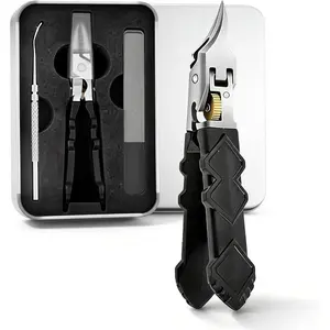 Black Anti-Slip Grip Gear Lock Nail Clipper, Anti-Slip Grip Gear Lock Nail Clipper Set with Ultra-Sharp Tips for Thick and Ingrown Nails  Father's Day gift
