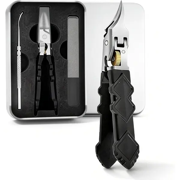 Heavy-Duty Manicure Nipper Set for Thick Ingrown Toenails with Ergonomic Handle, Stainless Steel Tools, Safety Lock and Storage Case, Nail Care, Wide Angled Tip, Use Safely Locked