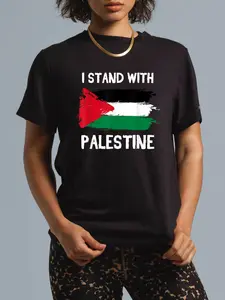 100% cotton I Stand With Palestine Pendants Free Gaza Jerusalem Mosque T-Shirt casual Fashion graphic tees for women