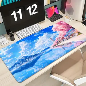 Anime Sakura Beach Blue Sky White Clouds Mouse Pad Design XXL 1000×500mm 900×400mm 800×400mm 600x300mm Large Gaming Mouse Pad - Extended, Thick, Non-Slip Rubber Base Desk Mat with Precision Stitched Edges - Washable Large Desk Pad