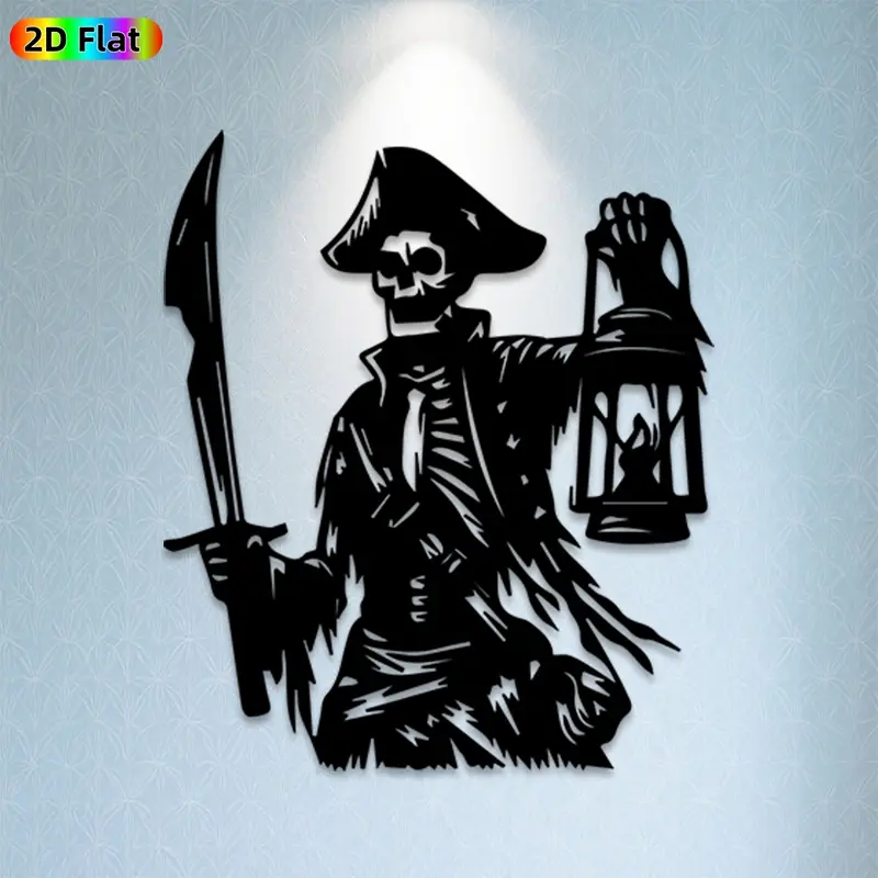 1pc Pirate Skeleton Metal Wall Art,Pirate Skeleton Statue Mural, Ideal Gift for Halloween, New Year, Pirate Decor Enthusiasts, Weather-Resistant Metal Wall Decor Wall Sculptures, Perfect for Outdoor Fence & Indoor Wall Pirate Enthusiasts