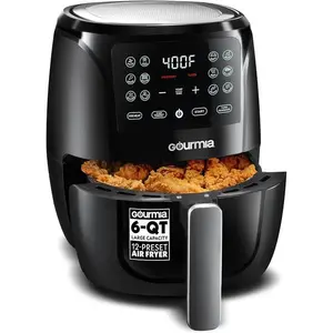 Gourmia Air Fryer - 6 Qt Large Capacity, FryForce 360º, Digital Display with 12 Presets, Roast, Bake, Broil, Dehydrate, Dishwasher Safe Accessories, Black