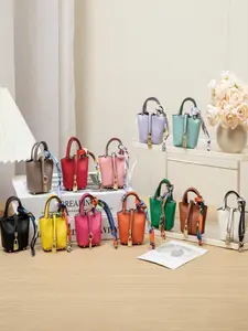 Mini Woven Bag Pendant, High-Quality Leather Keychain, Colorful Hanging Rope Earphone Storage Bag Charm, Ideal Gift for Her