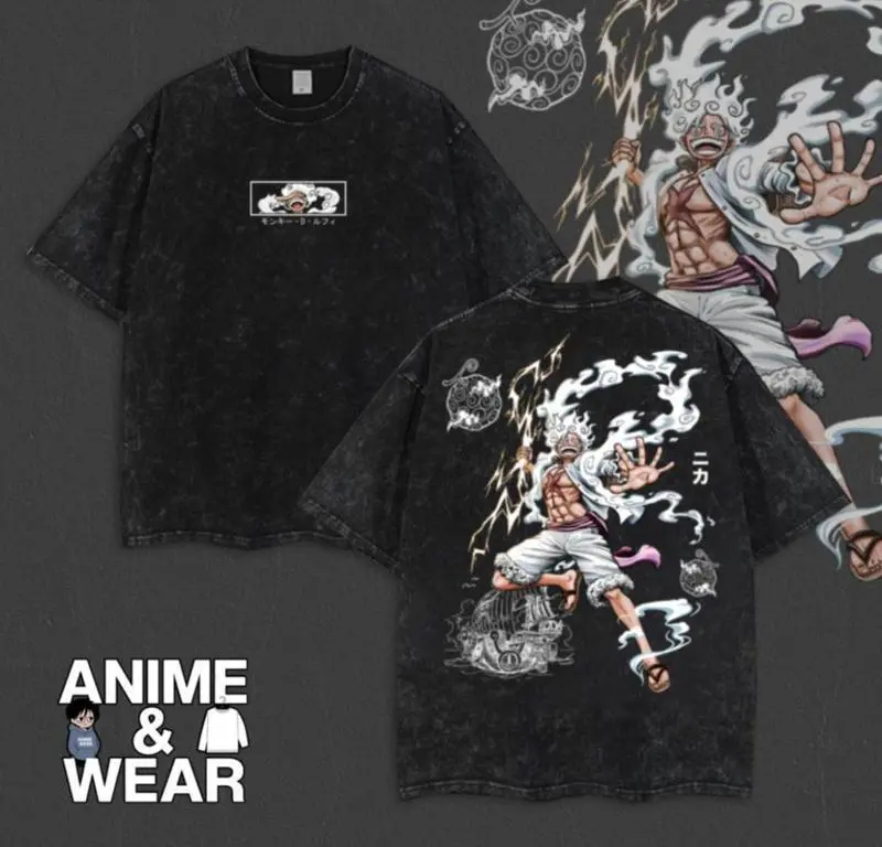 Pirate King Anime Graphic Tee, Vintage Washed Oversized Shirt, One Piece Streetwear, Anime Double Printed, Washed Heavyweight