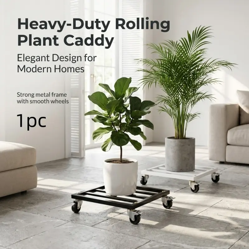 Heavy-Duty Metal Rolling Plant Caddy with Lockable Wheels, Square Plant Pot Stand with Smooth Casters, Sturdy & Elegant Trolley for Indoor/Outdoor Plants, Home Garden & Modern Homes