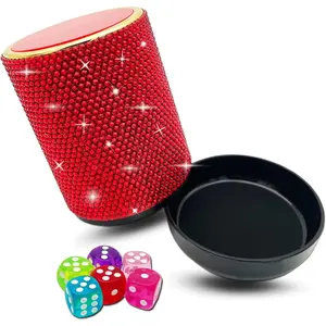 Bling Dice Cup Velvet Felt-Lined Quiet Shaker with Lid Includes 12 Dices Plastic Dice Cup Set for Bar Party Family Yahtzee Farkle Classic Dice Games (Red)