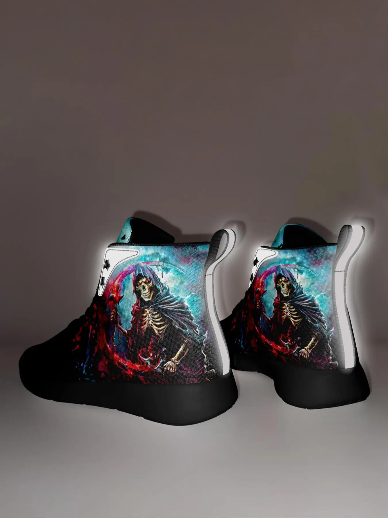 Men's Punk Skull Pattern High Top Sneakers, Casual Breathable Comfortable Lightweight Sports Shoes, Fashionable Lace Up Shoes for Daily Wear