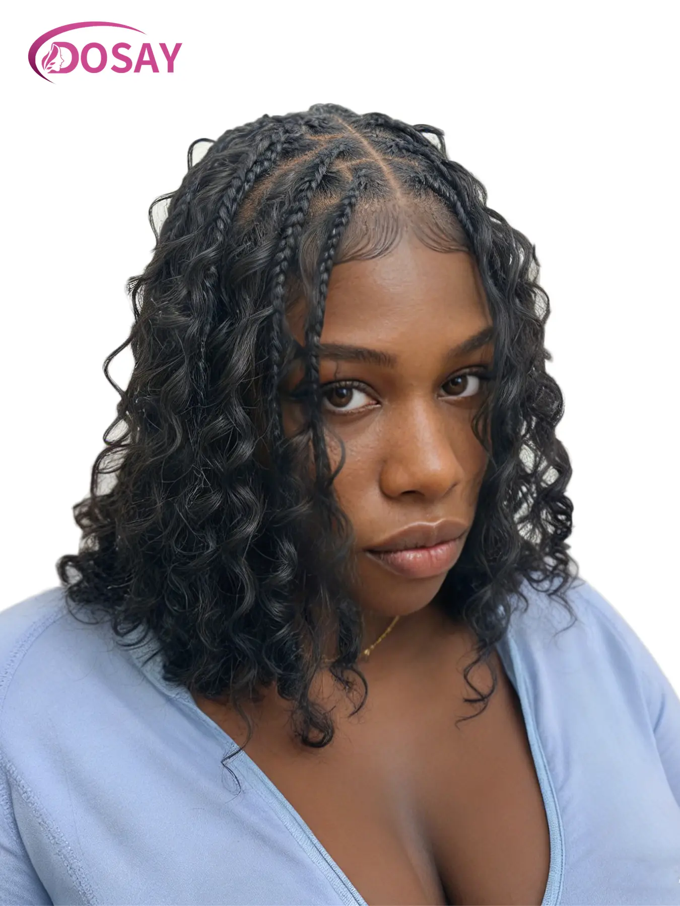 DOSAY 12in Synthetic Knotless Box Braid Wig - 12 Inch Bob, Goddess Braids, Protective Styles, Boho Curly Ends, Pre-plucked Hairline for Black Women's Natural Look, Braids Hairstyles
