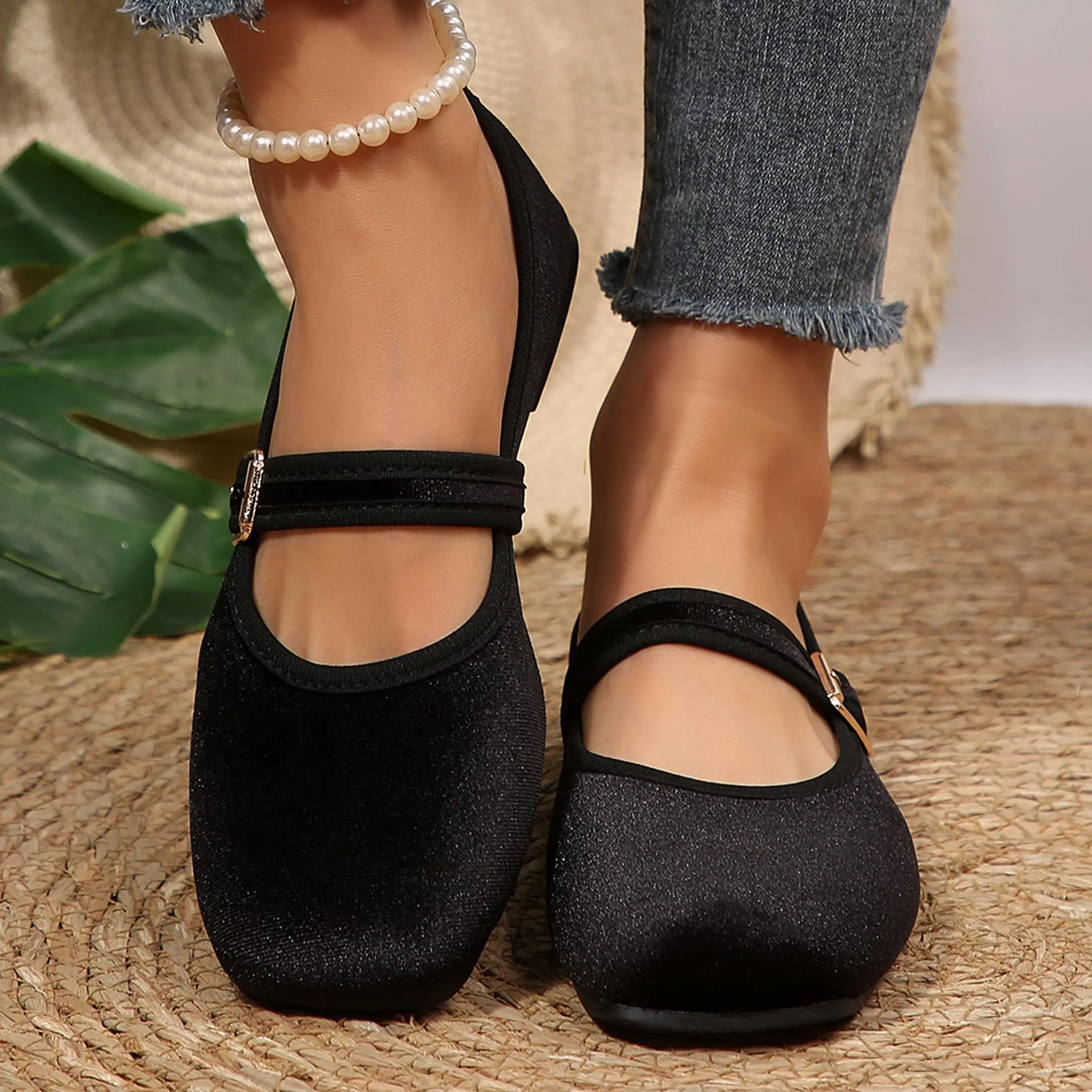 Women's Classic Ballet Flats, Square Toe Faux Velvet/Suede Casual Shoes, Lightweight Non-Slip for Daily Wear