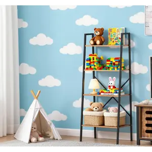 Wooden Metal Vintage Rustic Industrial Ladder Style Bookcase Shelf