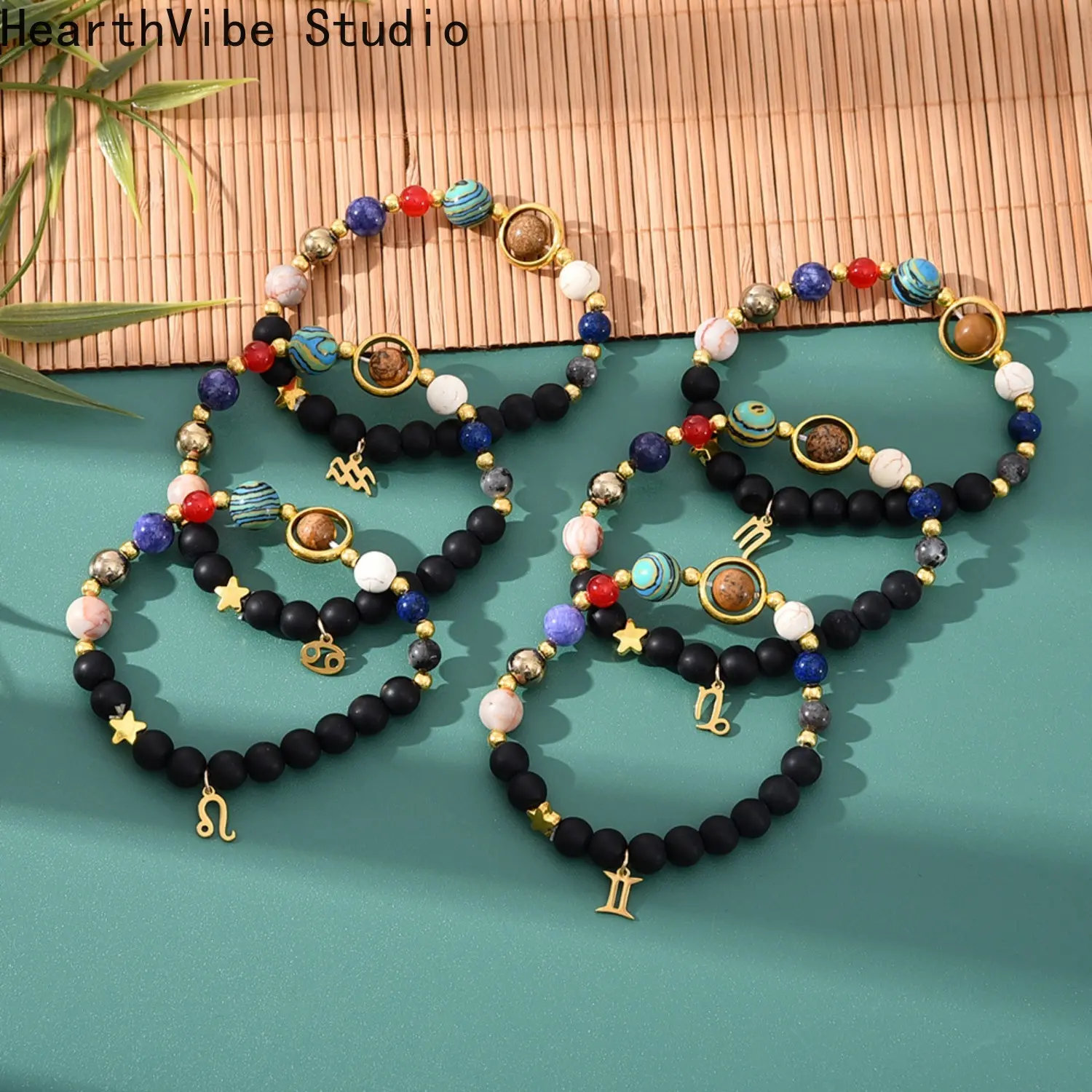 Unisex Handmade Beaded Sports Wristband - Solar System & Constellation Design, 2026 Zodiac Charm, Crystal Beads, Guardian Star Natural Stone, Stackable Bracelets, Couple Sports Gift