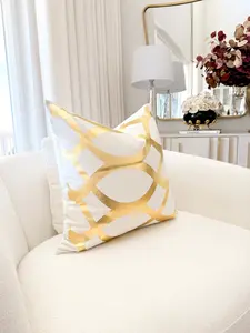 White and Gold Foil Wavy Pattern Throw Pillow Cover