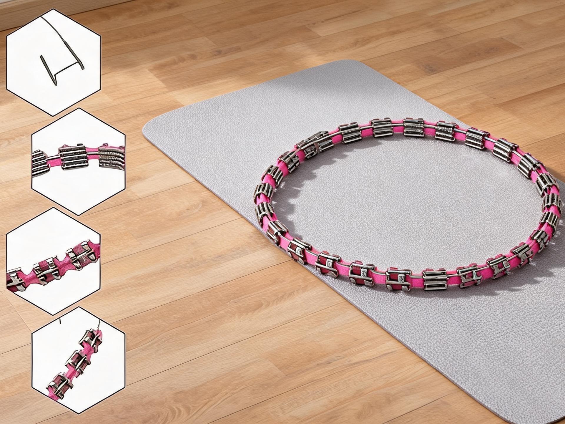 Colorful Metal Dental Braces Set,2-Piece Temporary Fake Braces Set, featuring metal wires, brackets and orthodontic bands in pink. Designed for dental student practice and orthodontic demonstration use.
