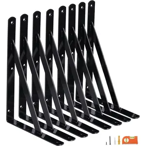 8-Pack 12 Inch Heavy Duty Shelf Brackets, Large Black Powder-Coated Steel Wall Bracket for Garage Kitchen Floating Shelves