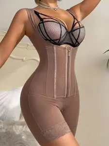 1 Count Women's Anti-Slip Jumpsuit, Colombian Shapewear, Gold Zipper & 3-Row Hook Bodysuit, Fajas, 8-Boned Support Shapewear Bodysuit, Wide Adjustable Strap Body Shaper, Crotch Zipper Body Shaperwear, Ideal For Special Occasions